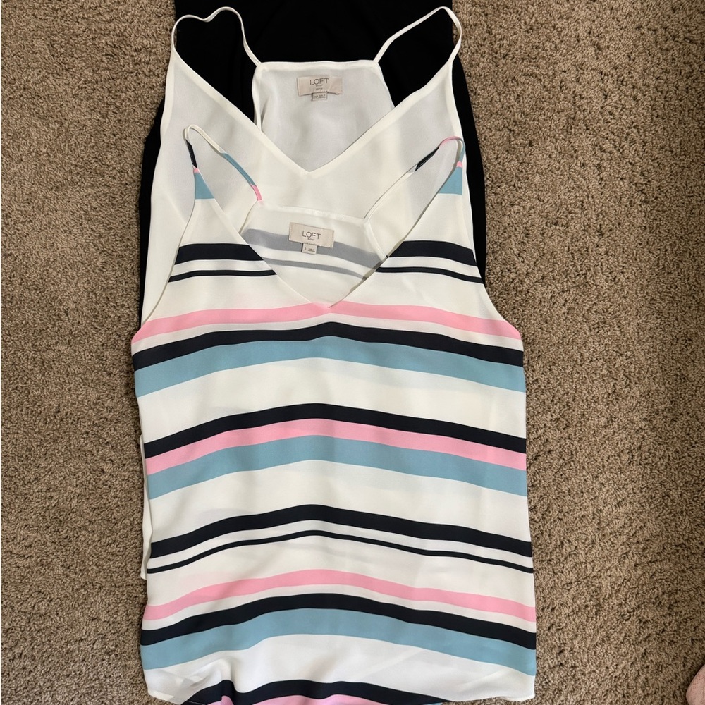 LOFT Women's Striped Tank Top - Set of 3 - White, Pink, Blue